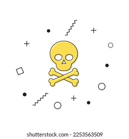 Skull and cross bones icon. Yellow skull icon with geometric shapes on white background. Vector illustration
