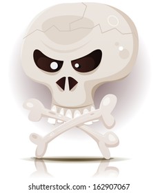 Skull And Cross Bones/ Illustration of a cartoon comic styled skull head and cross bones