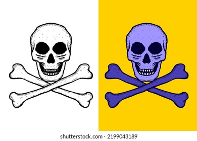 Skull cross bones Illustration hand drawn cartoon vintage style vector