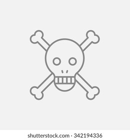 Skull and cross bones line icon for web, mobile and infographics. Vector dark grey icon isolated on light grey background.