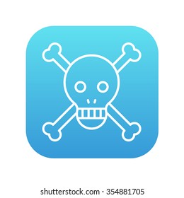 Skull and cross bones line icon for web, mobile and infographics. Vector white icon on the blue gradient square with rounded corners isolated on white background.