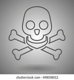 Skull and cross bones line icon for web, mobile and infographics. Vector dark grey icon isolated on light grey background