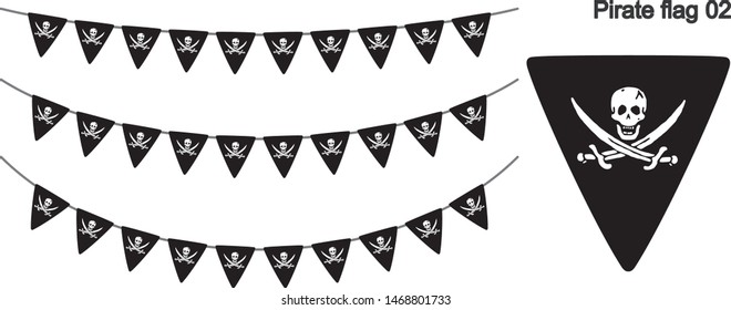 Skull and Cross bones Pirate flag bunting garland on white background. vector illustration