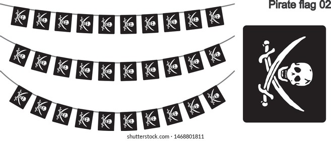 Skull and Cross bones Pirate flag bunting garland on white background. vector illustration