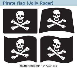 Skull and Cross bones Pirate flag. Flag icon set of four different shapes. Vector Illustration.
