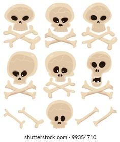 Skull And Cross Bones Set/ Illustration of a cartoon collection of various skulls and cross bones