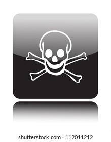 Skull with cross bones sign on black glossy button (kill or closed process)