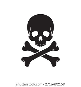 Cráneo y huesos cruzados silueta Vector Icono ilustración plana