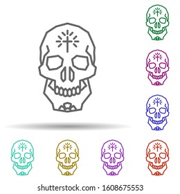 Skull, cross, flower, plant multi color style icon. Simple thin line, outline vector of dia de muertos icons for ui and ux, website or mobile application