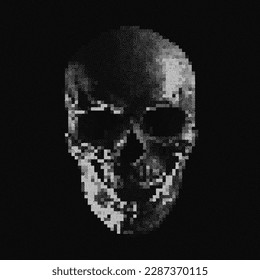 Lignes écumées de la croûte du crâne Pixel Stylisé Art. Piratage en danger Piratage Signe crâne. Piratage, Attaque Ddos, Spam, Concept De Troie De Virus Informatique. Illustration vectorielle de Malware Ransomware Deadly Code.