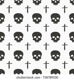 Skull and cross sumbol seamless pattern, hand drawn sketch vector illustration.