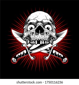 skull with cross sword hand drawing vector