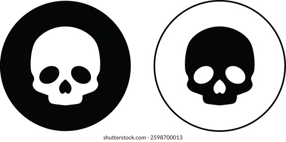 Skull crossbone pirate icon set logo Halloween ghost graphic danger anatomy symbol Silhouette. Cartoon skull death flat and line vector collection isolated on transparent background for apps and game
