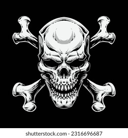 calavera con ilustración de vector de hueso cruzado