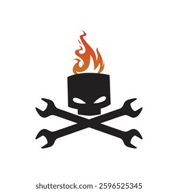 Skull crossbone wrench vector pirate icon logo template, Halloween ghost graphic symbol illustration