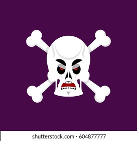 Skull and crossbones angry Emoji. skeleton head grumpy emotion isolated
