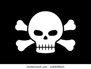 Skull and crossbones badge vector illustration. Corsair seal black label with skull head and cross bones for poison symbol - halloween or patry props. Flat design cartoon style image.