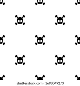 skull and crossbones black seamless pattern on white background. Gothic ornament.  Modern sceleton wallpaper for fabric or wrapping. Vector illustration