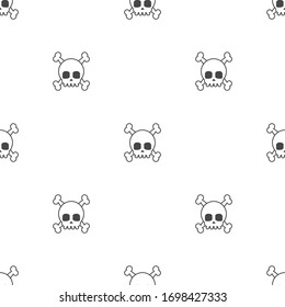 skull and crossbones black seamless pattern on white background. Gothic ornament.  Modern sceleton wallpaper for fabric or wrapping. Vector illustration