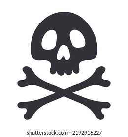 Skull and crossbones black silhouette. Halloween or pirate symbol, skeleton scary icon flat vector illustration isolated on white background