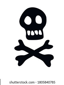 Skull and crossbones black silhouette. Vector illustration Isolated on white background. Theme of Halloween or pirates