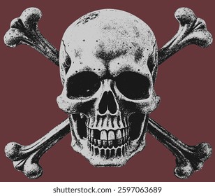 Skull Crossbones Black and White Illustration Vector