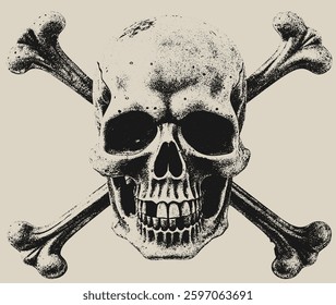 Skull Crossbones Black and White Illustration Vector