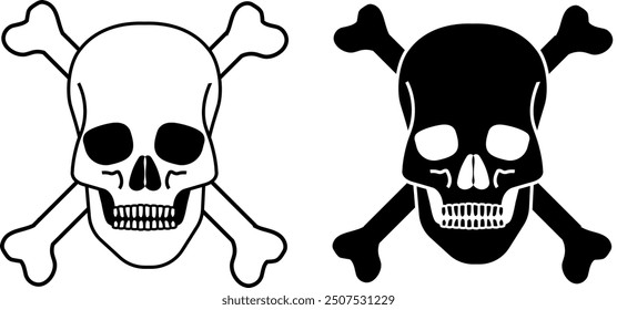 Skull and crossbones black and white isolated on a transparent background