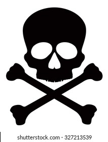 Skull with Crossbones Black and White Isolated on White Background Vector Illustration