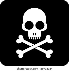 Skull and crossbones - black and white isolated vector icon.