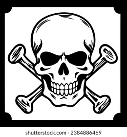 skull and crossbones black and white minimalistic vector illustration