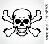 skull and crossbones black white vector illustration, pirate or poison symbol