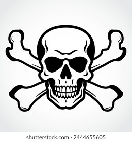 skull and crossbones black white vector illustration, pirate or poison symbol