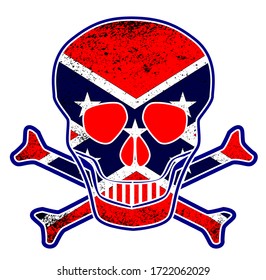 Skull and crossbones with the British United Kingdom flag sign over a white background