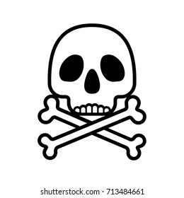 Skull with crossbones caution symbol, isolated on white background.