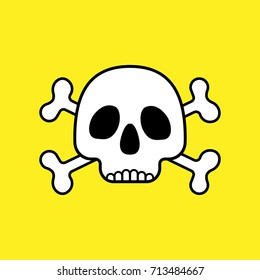 Skull with crossbones caution symbol on yellow background.