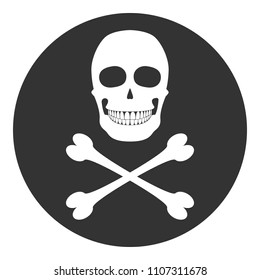 Skull and crossbones in circle. Black Spot symbol. Vector icon.