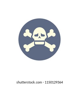 Skull and crossbones in circle flat icon, vector sign, colorful pictogram isolated on white. Death symbol, logo illustration. Flat style design