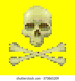 Skull and crossbones collected from pixels on a yellow background.