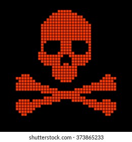 Skull and crossbones collected from pixels on a black background.