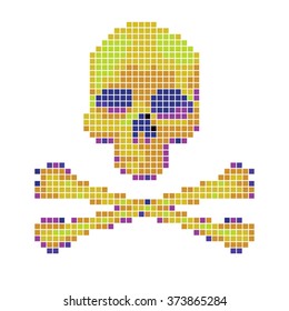 Skull and crossbones collected from pixels on a white background.