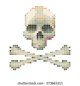 Skull and crossbones collected from pixels on a white background.