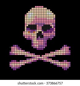 Skull and crossbones collected from pixels on a black background.
