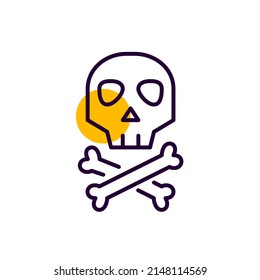 Skull and crossbones. Danger spooky Halloween and poison symbols. Pixel perfect, editable stroke line icon