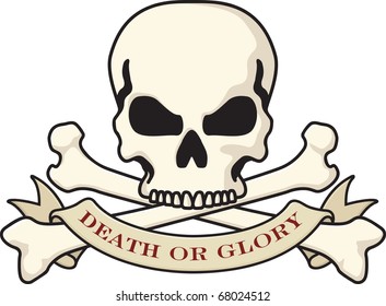 Skull and crossbones with Death or Glory banner.