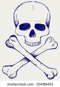 Skull and crossbones. Doodle style
