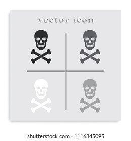 Skull and crossbones flat black and white vector icon.