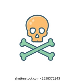 Skull and crossbones flat color icon. Vector illustration.