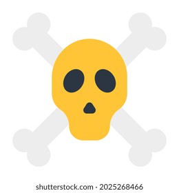 Skull with crossbones, flat design of danger