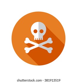 Skull and crossbones flat design modern vector illustration. Sign of danger icon.